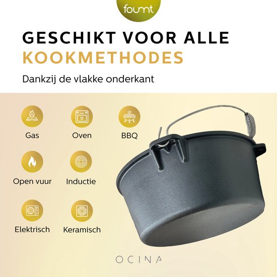 Ocina Dutch Oven – Braadpan Inductie - Gietijzer – 9 Liter – 31 cm - Foumt