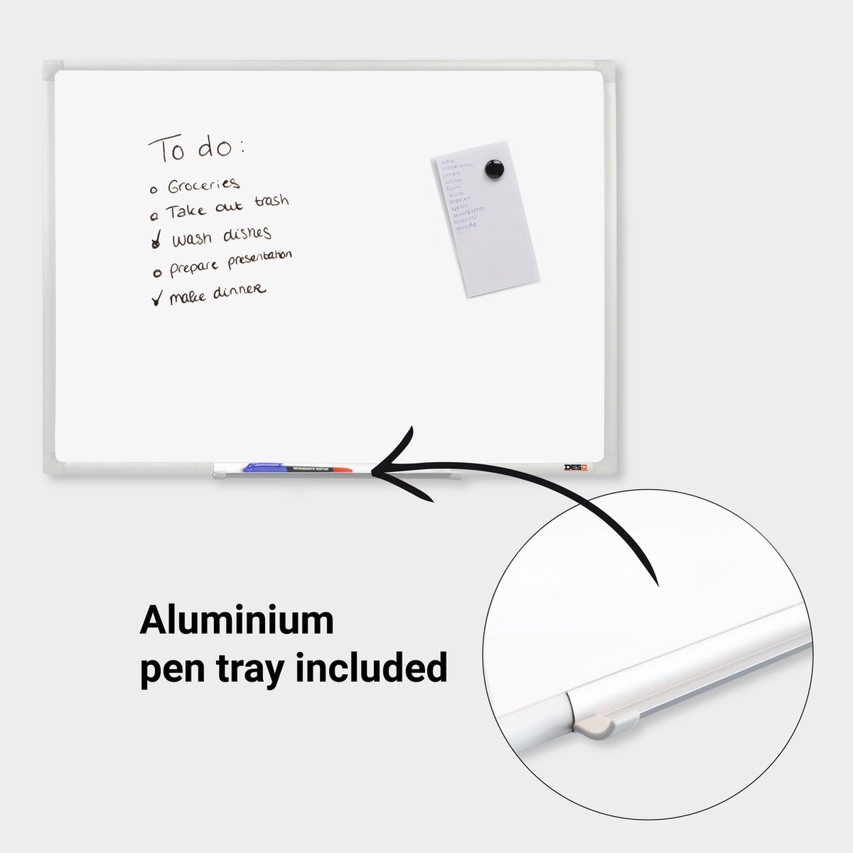 DESQ® Whiteboard - Magnetisch - Aluminium Frame - Gelakt Stalen Schrijfoppervlak - 60 x 90 cm thumbnail 3