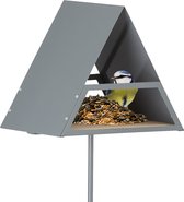 Mangeoire à oiseaux Relaxdays sur poteau - mangeoire à oiseaux en métal pour petits oiseaux - table d'alimentation