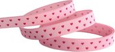 Harten Lint | Lint met Hartjes 10mm (1 cm) | Hartenlint Roze Pink | Ripsband | Grosgrain lint | Valentijnlint | Trouwlint | Geboortelint | Cadeaulint | Rol van 22,85 meter