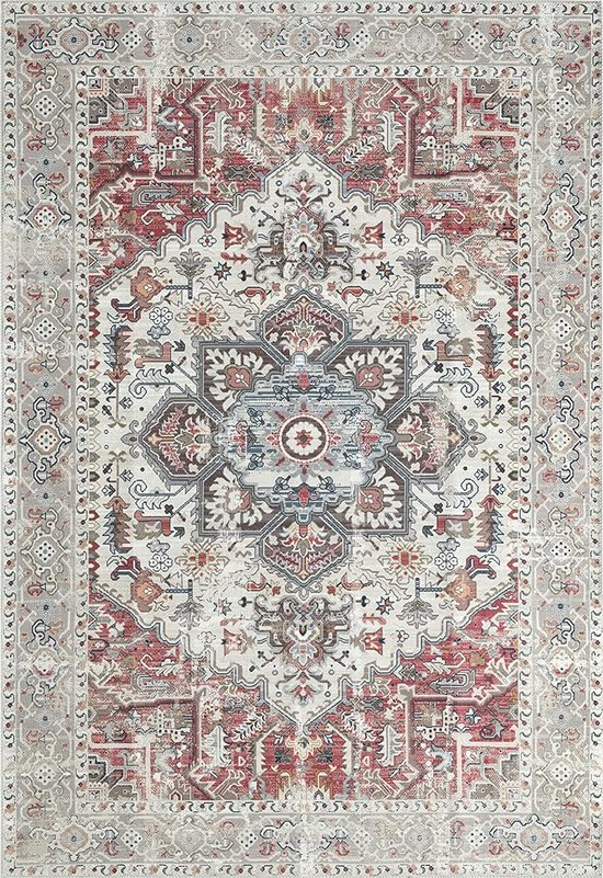 Vloerkeed perzisch look - 160x230 cm - oosters motief tapijt - vintage look - wasbaar - platbinding - Elira by The Carpet