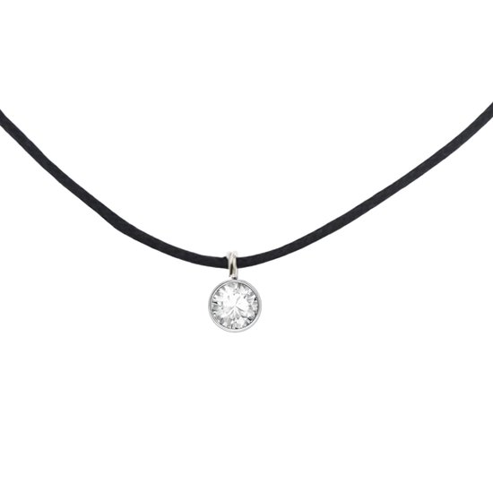 Zwart Ketting -suede -witte -steen -45 cm- Charme Bijoux