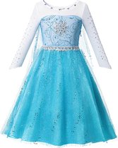 Prinses - Elsa jurk VERNIEUWD - Frozen - Prinsessenjurk - Verkleedkleding - Blauw - Maat 134/140 (8/9 jaar)