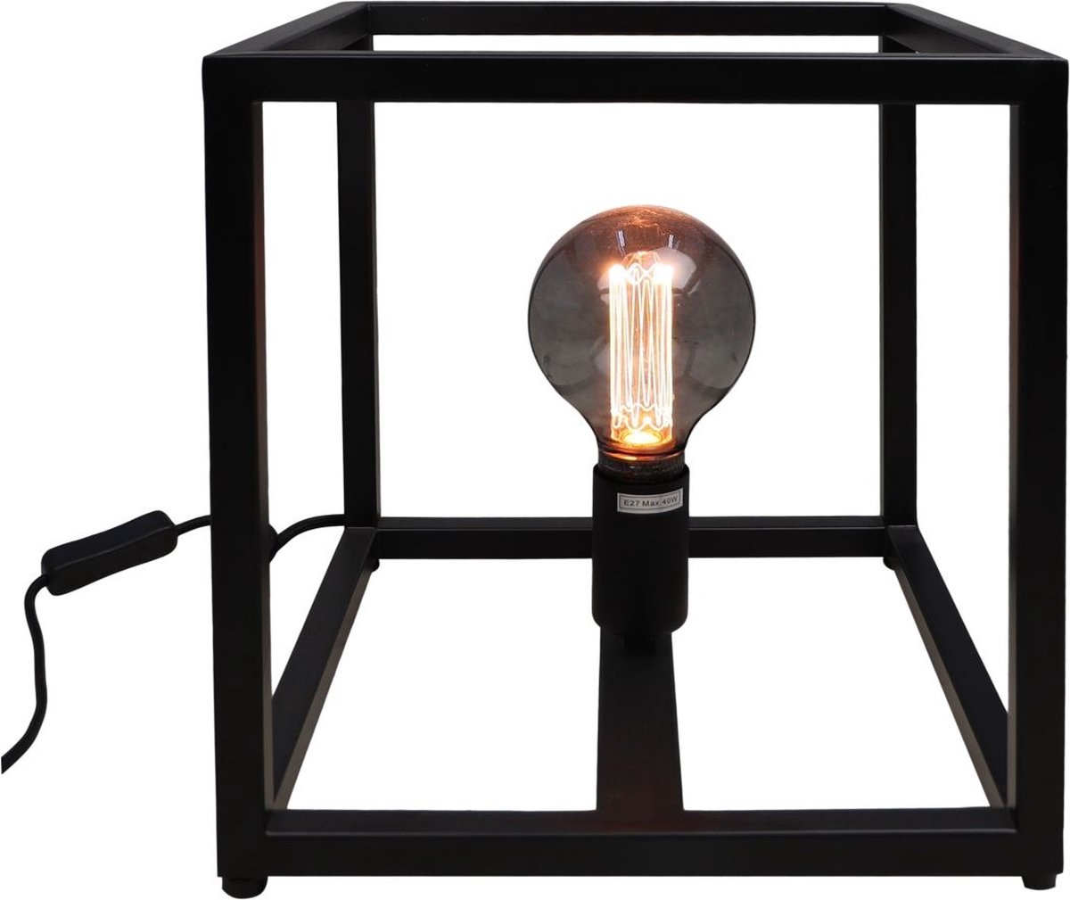 Alisha Tafellamp - 26x26x26 cm - Zwart - Metaal, tafellamp slaapkamer, tafellamp industrieel, tafellampen woonkamer, tafellamp zwart, tafel lamp, tafellamp slaapkamer industrieel, tafellampje