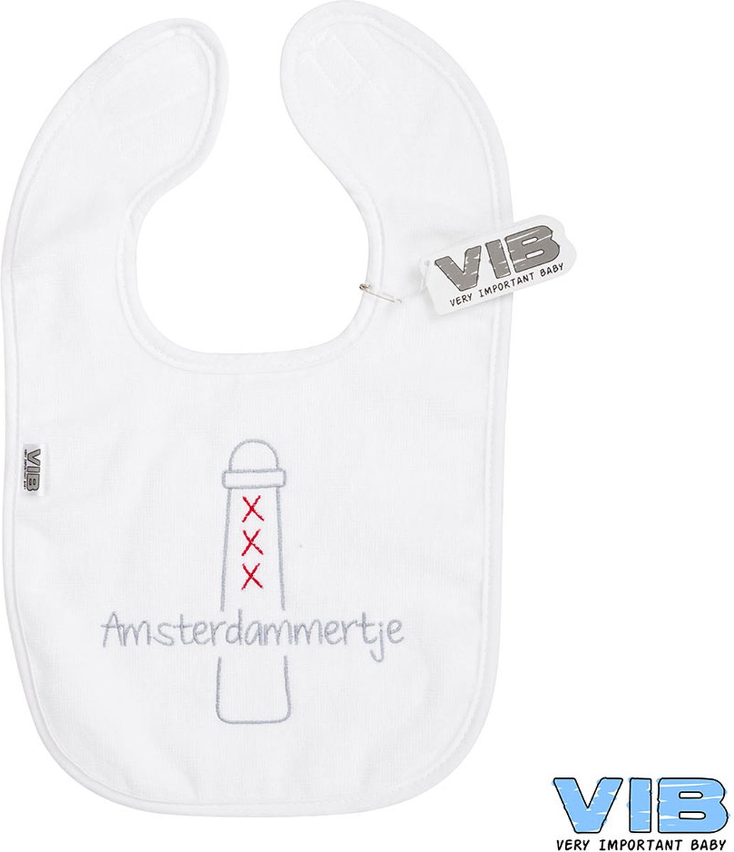 Goedkoopste VIB® - Slabbetje Luxe velours - Amsterdammertje (wit) - Babykleertjes - Slabbetjes - zwangerschap aankondiging - baby aankondiging