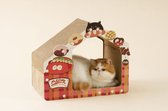 Kattenhuis - Krabmeubel - Karton - Geschikt voor katten tot 7 kg - Rood, Geel en Wit