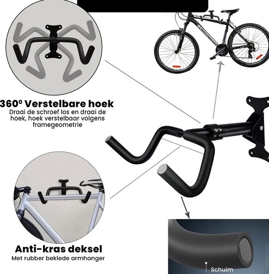 Professioneel Fiets Ophangsysteem - Verstelbaar - Muurbeugel voor Fietsen - Fietshaak - Mountainbike - Ophangbeugel - Fietsbeugel - Fiets Ophangrek van Merkloos — afbeelding 4