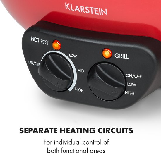 Klarstein Szechuan - Hot Pot en grillplaat, Hot Pot pan inhoud: 5 liter, Hot Pot grill 1350 W / 38 cm Ø, Grillplaat: 600 W / 22 cm Ø, Verwarmingselement van aluminium, rood — afbeelding 3