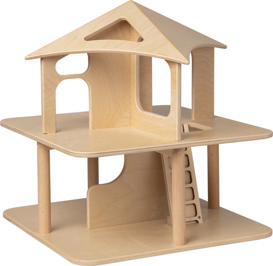 Van Dijk Toys houten speelgoed Poppenhuis open aan 4 zijden-naturel (geschikt voor kinderopvang)
