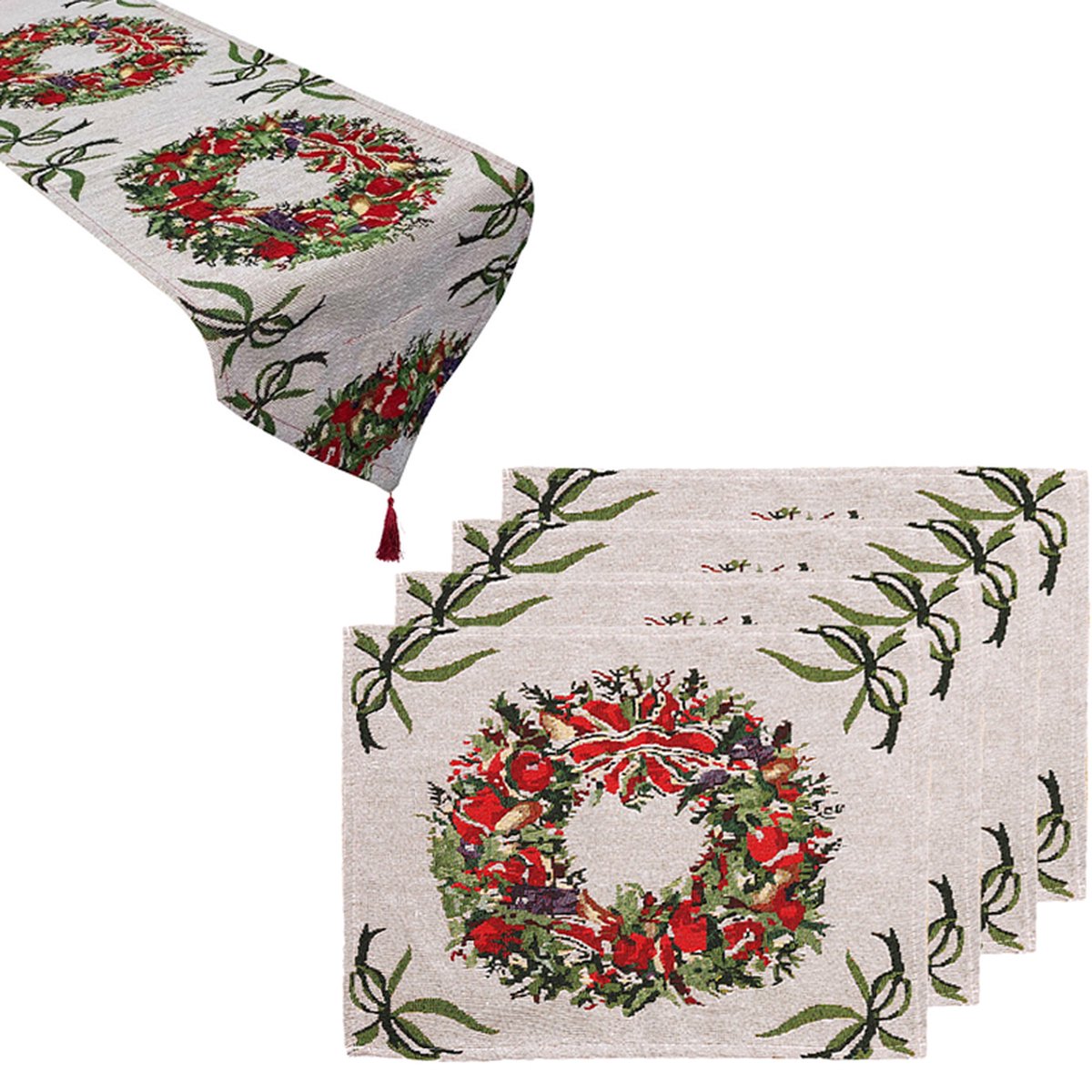 Kerst tafelloper Kerst tafelkleed Kerst Tafelloper Kerstdecoratie Kerstversiering Kerst Placemats Kersttafellaken - Set