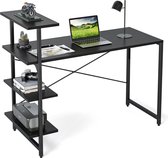 Kleine bureau met plank, 120 x 60 cm, 3-laagse plank, computerbureau, PC gamingtafel, eenvoudig te installeren bureau, stevig stalen frame bureaus, zwart.