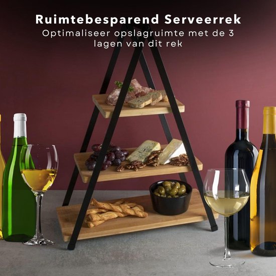 Decopatent® Etagere 3 Laags - Hoge Kwaliteit - Etagere - Bamboe Hout Houten Hapjesschaal 3 Lagen Serveerschaal Tafel Etagere 2