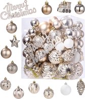 Nieuw voor 2023 kerstdecoratieset,65 stuks Kerstballen,Kerstboomversiering,kunststof kerstballen,kerstboomballen,Kerstboom decoraties,Feestelijke kerstcadeaus,hangende decoratie Kerst(champagne goud)