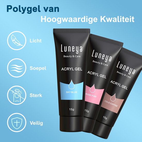 Luneya Luxe Polygel Kit - Polygel Nagels Starterspakket - Inclusief UV LED lamp - 6 Kleuren - Blue Rosé - Luneya