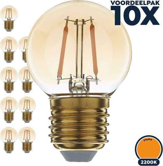 Pack économique 10x Lampe boule à filament LED E27 flamme/2200K (1W)