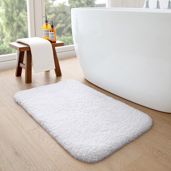Badkamermat 40 x 60 cm, extra zachte en absorberende badmat, microvezel, wasbare antislip badkamertapijten voor badkamervloer, bad, doucheruimte (wit)