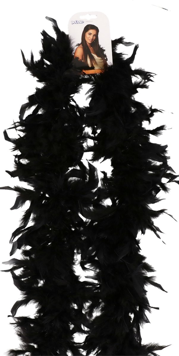Atosa Boa kerstslinger met veren - zwart - 180 cm - kerstboomversiering