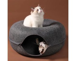 KimDo - Kattentunnel en Kattenmand L - Plezier voor uw kat - Multifunctioneel - Kattenspeelgoed speeltunnel kattenhuis – Kattenhol rond kattenspeeltjes - Cat cave donut - Antraciet