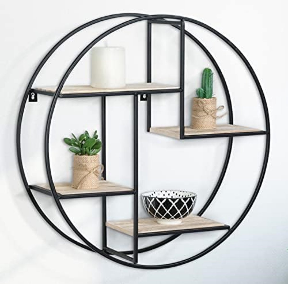 Muurplank Rond Ronde wandplank Lily 4 niveaus hout en dik metaal industrieel design | bol