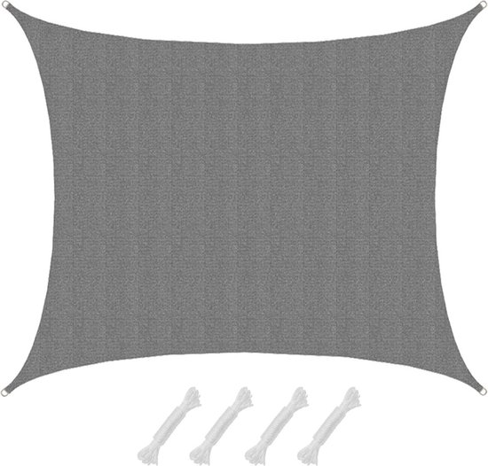 Toile d'ombrage rectangulaire grise avec quatre cordes.
