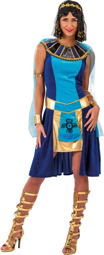 Funny Fashion - Egypte Kostuum - Mayan Queen - Vrouw - Blauw, Goud - Maat 36-38 - Carnavalskleding - Verkleedkleding