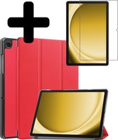 Hoes Geschikt voor Samsung Galaxy Tab A9 Plus Hoes Luxe Hoesje Book Case Met Screenprotector - Hoesje Geschikt voor Samsung Tab A9 Plus Hoes Cover - Rood