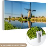 MuchoWow® Glasschilderij 160x80 cm - Schilderij acrylglas - Molen - Lente - Nederland - Foto op glas - Schilderijen