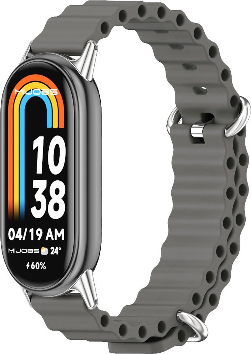 By Qubix - Ocean siliconen bandje - Grijs - Geschikt voor Xiaomi Smart Band 8 / 9 / 10