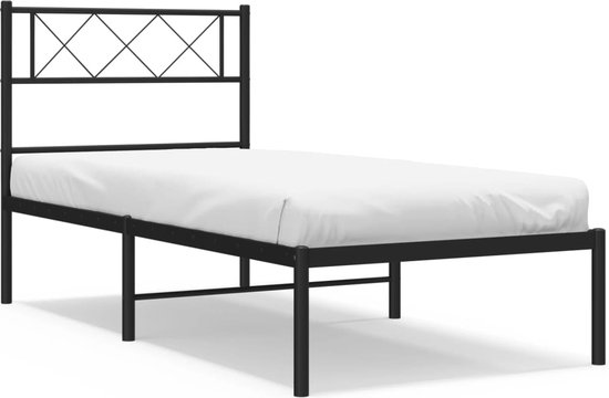 vidaXL - Bedframe - met - hoofdbord - metaal - zwart - 75x190 - cm