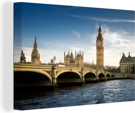 Canvas schilderij 150x100 cm - Wanddecoratie Big Ben - Londen - Engeland - Muurdecoratie woonkamer - Slaapkamer decoratie - Kamer accessoires - Schilderijen