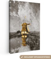 Canvas woonkamer - Gabriël - Goud - Tinten - Vintage - Platteland - 80x120 cm - Molen aan een poldervaart