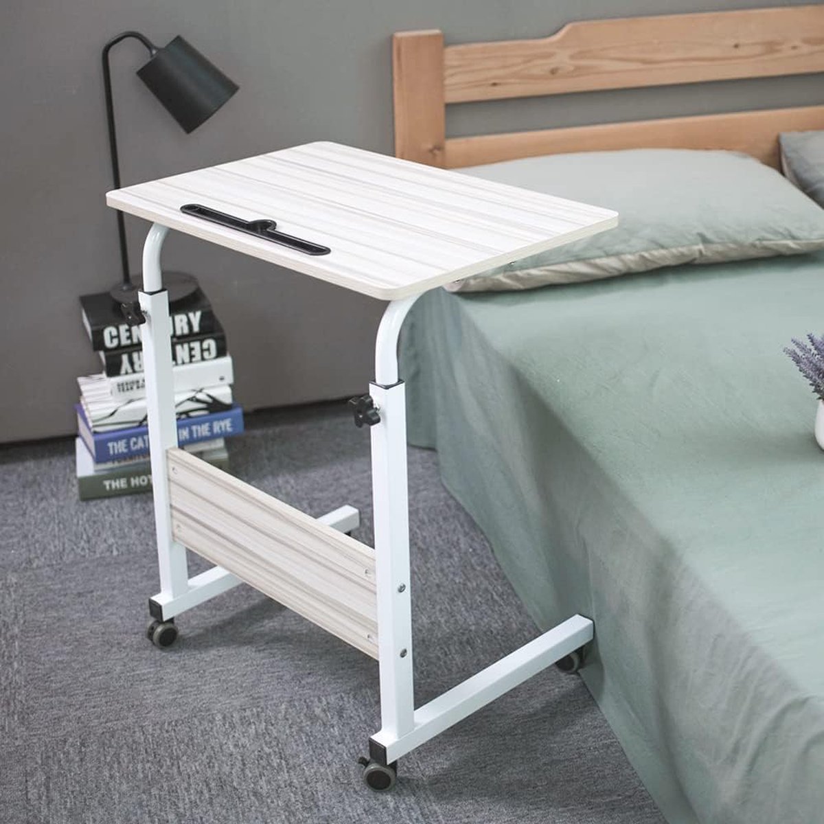 Tray Table, Adjustable Sofa/Bed Side Table, Portable Desk with Wheels