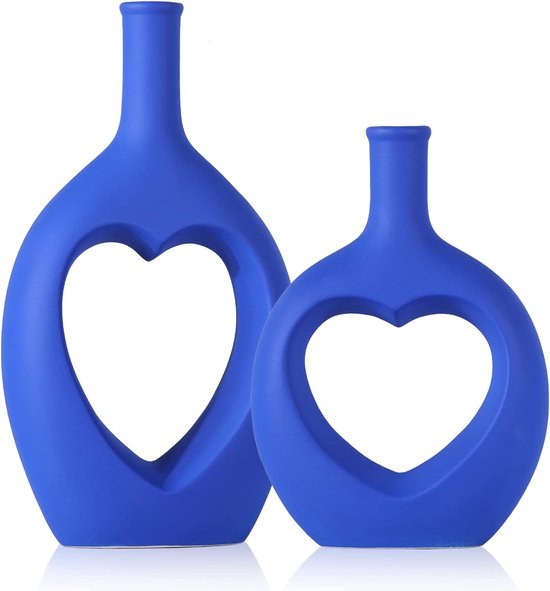 Set van 2 moderne keramische vazen voor woondecoratie, woonkamer, keuken, open haard, slaapkamer, eettafel, kantoor, boerderij, decoratieve vaas voor