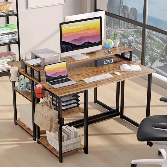 Laptoptafel, thuiskantoor, bureau, eenvoudige montage, metalen frame,120 x 55cm