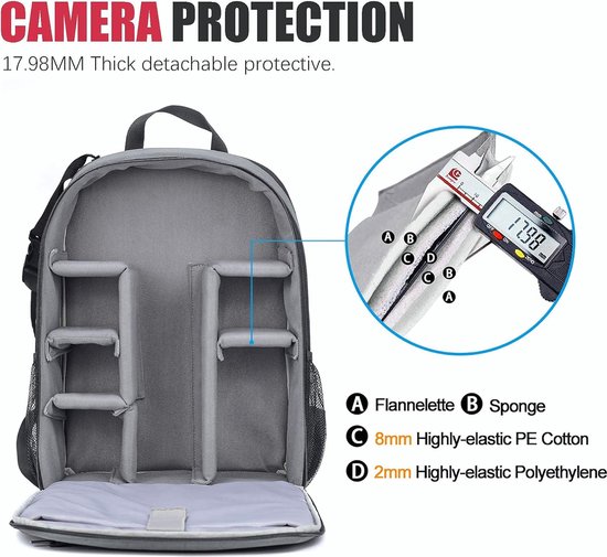 Sac à Dos Photo DSLR Étanche - Grande Sacoche Appareil Reflex Avec Housse Pluie Et Compartiments