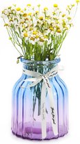 Glazen vaas gradiënt veelkleurige vaas, thuis, kantoor, woonkamerdecoratie, glazen bloemenvaas (blauw paars)
