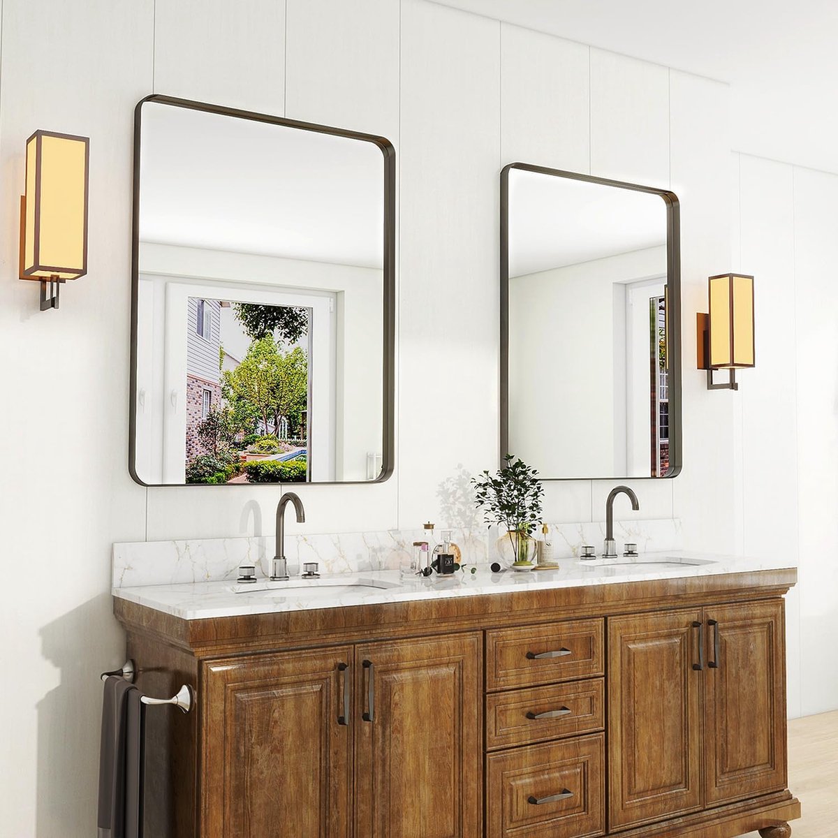 Deep Frame Wall Mirror, 75 x 50 cm, Luxury HighEnd Round Corner