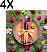 BWK Textiele Placemat - Kerst Diner Gedekte Tafel - Set van 4 Placemats - 50x50 cm - Polyester Stof - Afneembaar