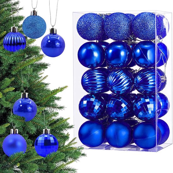 30 stuks 6 cm blauwmarineblauwe kerstballen, grote kerstballen