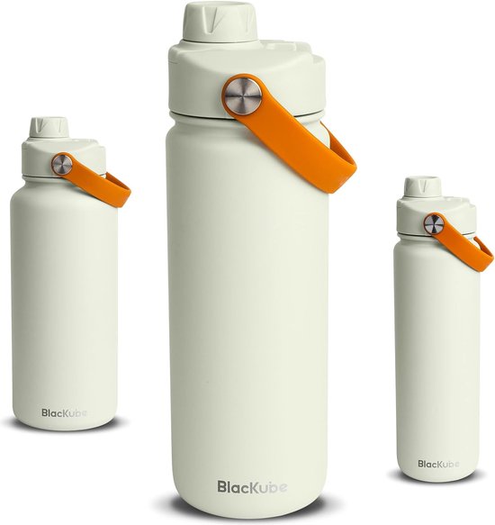 Autsel Roestvrijstalen waterfles, 1,7 l, geïsoleerd met rietjesdeksel en handvat, sportdrankfles, thermosfles, dubbelwandige metalen vacuüm voor werk, sportschool, reizen, wandelen, fietsen