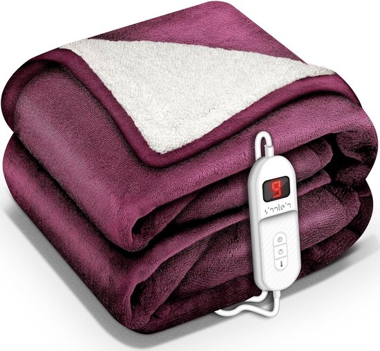 Sinnlein- Elektrische deken met automatische uitschakeling, rood, 180x130 cm, warmtedeken met 9 temperatuurniveaus, knuffeldeken, wasbaar