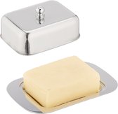 Beurrier Relaxdays - récipient pour beurre - avec couvercle - dôme à beurre - acier inoxydable - boîte à beurre