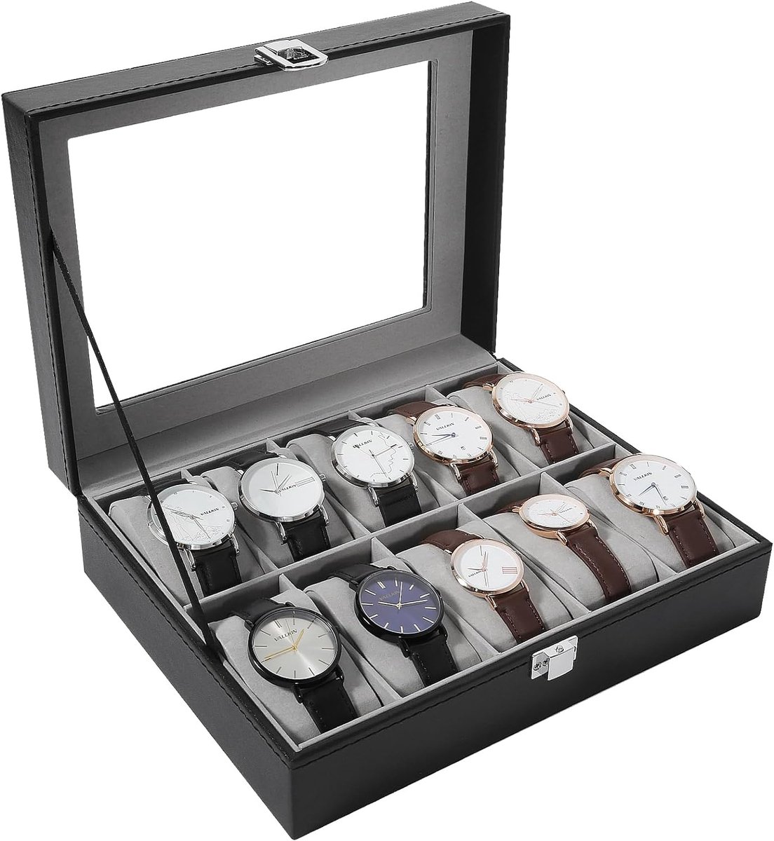 NuAngela Horlogedoos Van PU Leer, Opbergdoos Met één Display Voor Polshorloges En Slimme Horloges Houder Kussen Sieradendrager Geschenkdoos Dames Heren Verjaardag Zwart Excl Horloge 2873504097