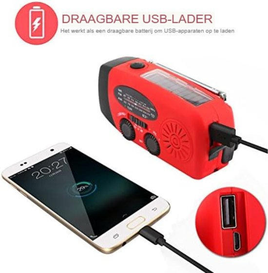 KAYINOW Opwindbare Emergency Radio - met Bluetooth Speaker en Fiets