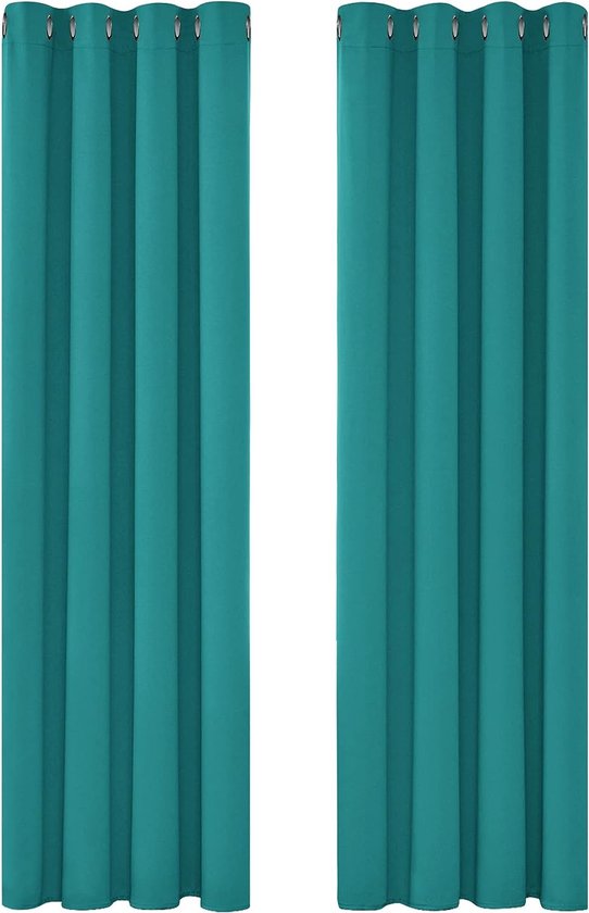Verduisterende Gordijnen 2 stuks, Turquoise, Thermische Gordijnen met Oogjes voor de Woonkamer, Slaapkamer, 140x260 cm (B x H)