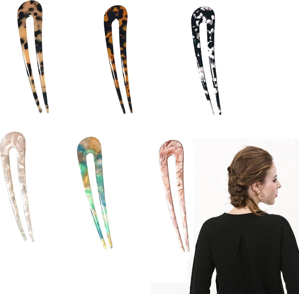6 Stuks 2 Prong Chignon Pins, Haar Pin Vork Sticks, Franse Stijl Haar Stok, Gebruikt voor Dames Broodje, Vintage Haarspelden, Haar Modellering Accessoires