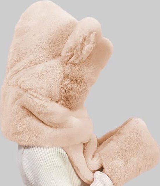 Chapeau d'hiver 3 en 1 pour femmes et hommes, écharpe à capuche en forme d'ours