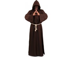 KIMU® Monnik Kostuum Bruin Magere Hein Pak - Beul Lange Cape Gewaad Grote Capuchon Klooster Horror Middeleeuwen Heren Halloween