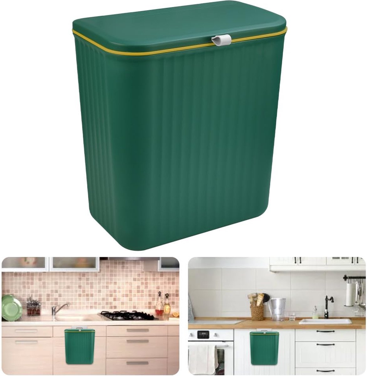 Goedkoopste Hangende Keukenbak 9L Organische Afvalbak met Deksel 26,5 cm x 16 cm x 29 cm Afvalbak voor Campers Groene Keukenafvalbak om op te hangen voor Keuken en Badkamer.