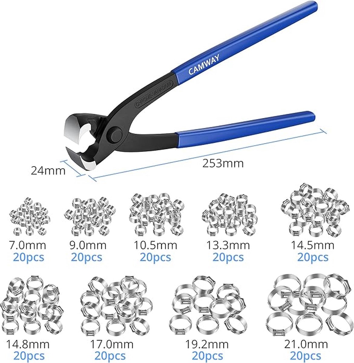 180 Colliers De Serrage Acier Inoxydable - 13 Tailles De 7 à 27.1mm - Pour Tuyaux